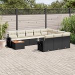 Set canapele de grădină cu perne, 11 piese, negru, poliratan GartenMobel Dekor
