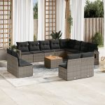 Set mobilier de grădină cu perne, 13 piese, gri, poliratan GartenMobel Dekor