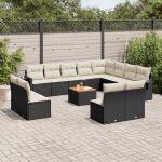 Set mobilier de grădină cu perne, 13 piese, negru, poliratan GartenMobel Dekor