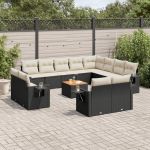 Set mobilier de grădină cu perne, 13 piese, negru, poliratan GartenMobel Dekor