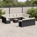 Set mobilier de grădină cu perne, 14 piese, negru, poliratan GartenMobel Dekor