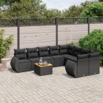 Set mobilier de grădină cu perne, 9 piese, negru, poliratan GartenMobel Dekor