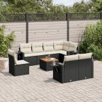 Set mobilier de grădină cu perne, 9 piese, negru, poliratan GartenMobel Dekor
