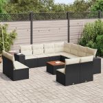 Set canapele de grădină, 12 piese, cu perne, negru, poliratan GartenMobel Dekor