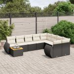 Set canapele de grădină cu perne, 10 piese, negru, poliratan GartenMobel Dekor