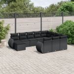 Set canapele de grădină cu perne, 11 piese, negru, poliratan GartenMobel Dekor