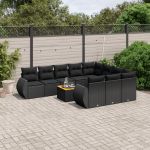 Set canapele de grădină cu perne, 11 piese, negru, poliratan GartenMobel Dekor