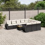 Set canapele de grădină cu perne, 11 piese, negru, poliratan GartenMobel Dekor
