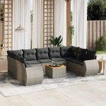 Set mobilier de grădină cu perne, 10 piese, gri, poliratan GartenMobel Dekor