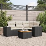 Set mobilier de grădină cu perne, 5 piese, negru, poliratan GartenMobel Dekor