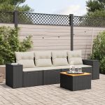 Set mobilier de grădină cu perne, 5 piese, negru, poliratan GartenMobel Dekor