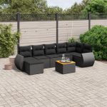 Set mobilier de grădină cu perne, 8 piese, negru, poliratan GartenMobel Dekor