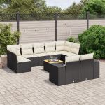 Set canapele de grădină cu perne, 10 piese, negru, poliratan GartenMobel Dekor