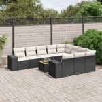 Set canapele de grădină cu perne, 11 piese, negru, poliratan GartenMobel Dekor