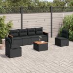 Set canapele de grădină cu perne, 7 piese, negru, poliratan GartenMobel Dekor