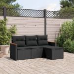 Set mobilier de grădină cu perne, 4 piese, negru, poliratan GartenMobel Dekor