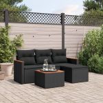 Set mobilier de grădină cu perne, 5 piese, negru, poliratan GartenMobel Dekor