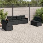 Set mobilier de grădină cu perne, 8 piese, negru, poliratan GartenMobel Dekor