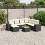 Set mobilier de grădină cu perne, 8 piese, negru, poliratan GartenMobel Dekor