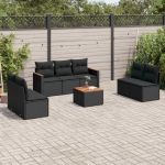 Set mobilier de grădină cu perne, 8 piese, negru, poliratan GartenMobel Dekor