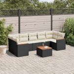 Set mobilier de grădină cu perne, 8 piese, negru, poliratan GartenMobel Dekor