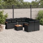 Set mobilier de grădină cu perne, 9 piese, negru, poliratan GartenMobel Dekor