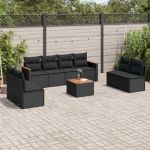 Set mobilier de grădină cu perne, 9 piese, negru, poliratan GartenMobel Dekor