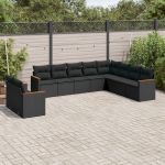 Set canapele de grădină cu perne, 10 piese, negru, poliratan GartenMobel Dekor