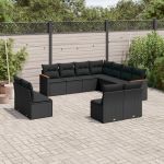 Set canapele de grădină cu perne, 11 piese, negru, poliratan GartenMobel Dekor