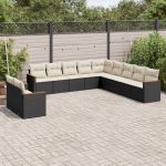 Set canapele de grădină cu perne, 11 piese, negru, poliratan GartenMobel Dekor
