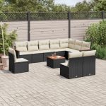 Set canapele de grădină cu perne, 11 piese, negru, poliratan GartenMobel Dekor
