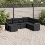 Set canapele de grădină cu perne, 7 piese, negru, poliratan GartenMobel Dekor