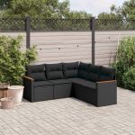 Set mobilier de grădină cu perne, 5 piese, negru, poliratan GartenMobel Dekor