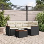 Set mobilier de grădină cu perne, 5 piese, negru, poliratan GartenMobel Dekor