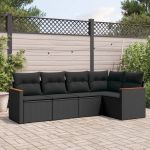 Set mobilier de grădină cu perne, 5 piese, negru, poliratan GartenMobel Dekor