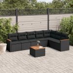 Set mobilier de grădină cu perne, 8 piese, negru, poliratan GartenMobel Dekor