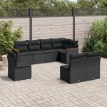 Set mobilier de grădină cu perne, 8 piese, negru, poliratan GartenMobel Dekor