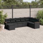 Set mobilier de grădină cu perne, 8 piese, negru, poliratan GartenMobel Dekor