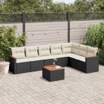 Set mobilier de grădină cu perne, 8 piese, negru, poliratan GartenMobel Dekor