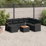 Set mobilier de grădină cu perne, 8 piese, negru, poliratan GartenMobel Dekor
