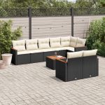 Set mobilier de grădină cu perne, 9 piese, negru, poliratan GartenMobel Dekor