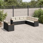 Set mobilier de grădină cu perne, 9 piese, negru, poliratan GartenMobel Dekor