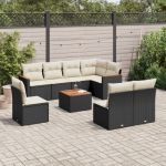 Set mobilier de grădină cu perne, 9 piese, negru, poliratan GartenMobel Dekor