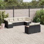 Set mobilier de grădină cu perne, 9 piese, negru, poliratan GartenMobel Dekor