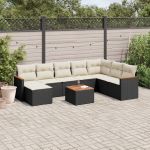 Set mobilier de grădină cu perne, 9 piese, negru, poliratan GartenMobel Dekor