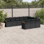 Set canapele de grădină cu perne, 10 piese, negru, poliratan GartenMobel Dekor