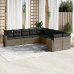 Set mobilier de grădină cu perne, 10 piese, gri, poliratan GartenMobel Dekor