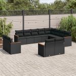 Set canapele de grădină, 12 piese, cu perne, negru, poliratan GartenMobel Dekor