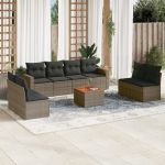 Set canapele de grădină, 9 piese, cu perne, gri, poliratan GartenMobel Dekor