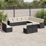 Set mobilier de grădină cu perne, 13 piese, negru, poliratan GartenMobel Dekor